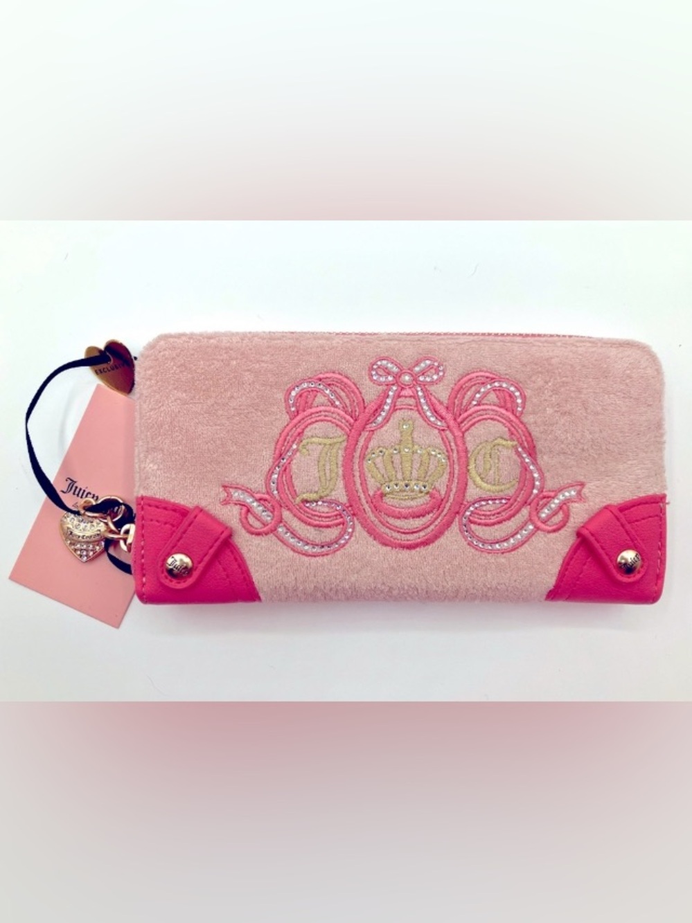 Juicy Couture Blush Velvet Wallet with Mint Embroidery